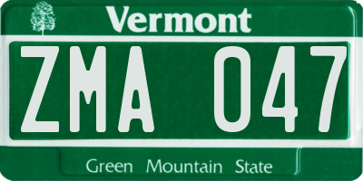 VT license plate ZMA047
