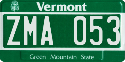VT license plate ZMA053