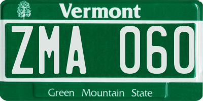 VT license plate ZMA060