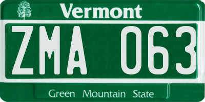 VT license plate ZMA063