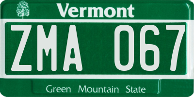 VT license plate ZMA067