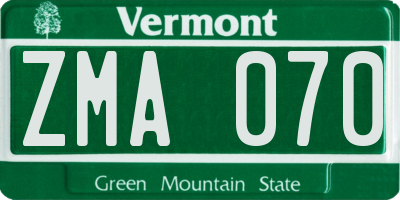 VT license plate ZMA070