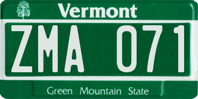 VT license plate ZMA071