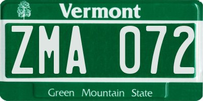 VT license plate ZMA072