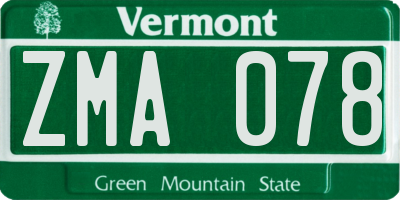 VT license plate ZMA078