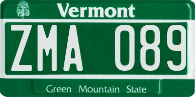 VT license plate ZMA089