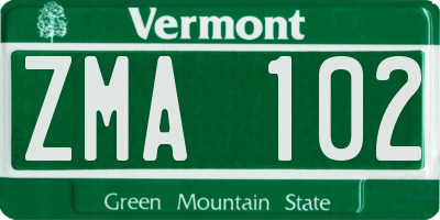 VT license plate ZMA102
