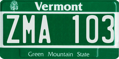 VT license plate ZMA103