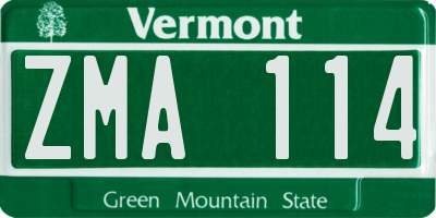 VT license plate ZMA114