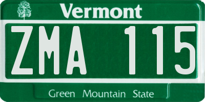 VT license plate ZMA115