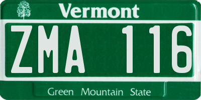 VT license plate ZMA116