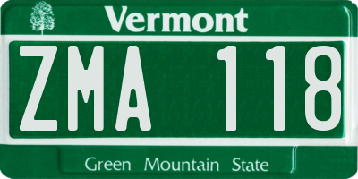 VT license plate ZMA118