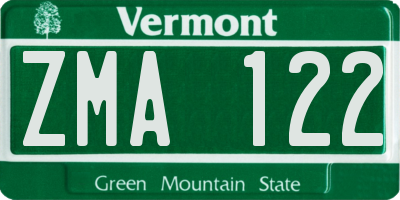 VT license plate ZMA122