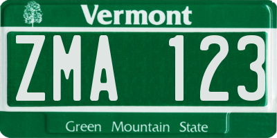 VT license plate ZMA123