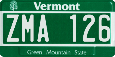 VT license plate ZMA126