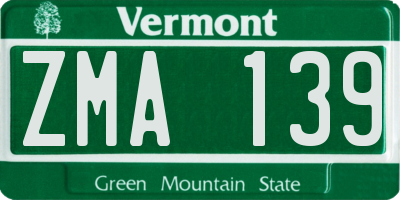 VT license plate ZMA139