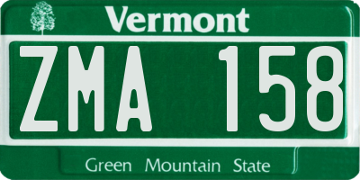 VT license plate ZMA158