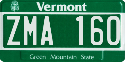 VT license plate ZMA160