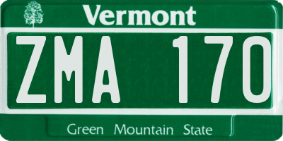 VT license plate ZMA170
