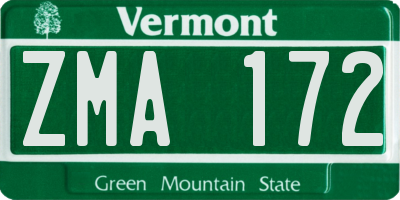 VT license plate ZMA172