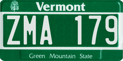 VT license plate ZMA179