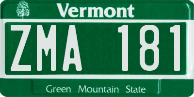 VT license plate ZMA181