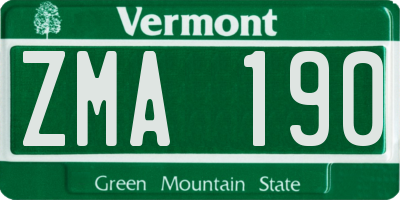 VT license plate ZMA190