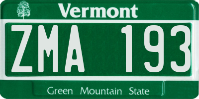 VT license plate ZMA193