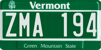 VT license plate ZMA194
