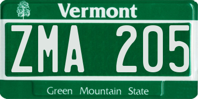 VT license plate ZMA205