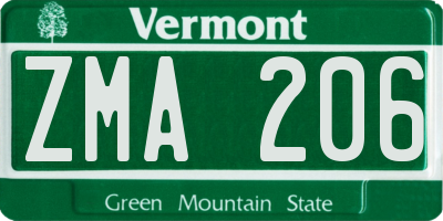 VT license plate ZMA206