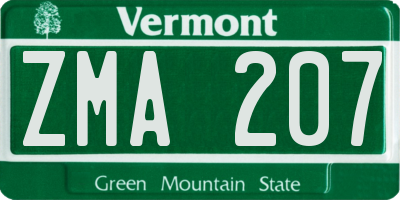 VT license plate ZMA207