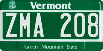VT license plate ZMA208