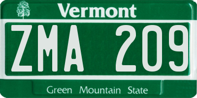 VT license plate ZMA209