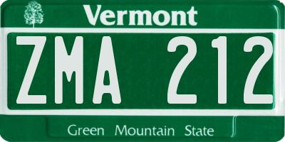 VT license plate ZMA212
