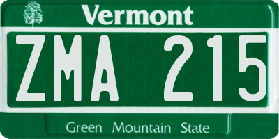 VT license plate ZMA215