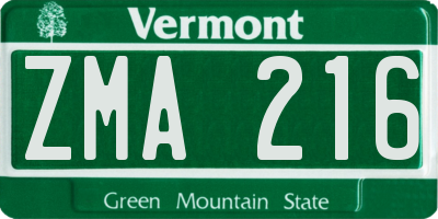 VT license plate ZMA216