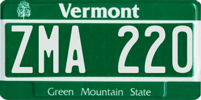 VT license plate ZMA220