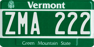 VT license plate ZMA222