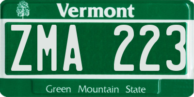 VT license plate ZMA223