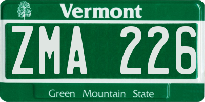 VT license plate ZMA226