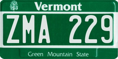 VT license plate ZMA229