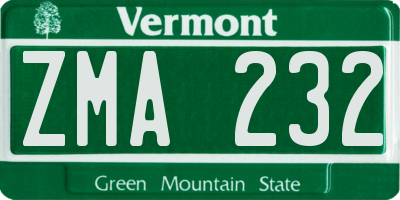 VT license plate ZMA232