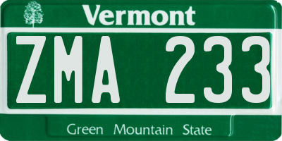 VT license plate ZMA233