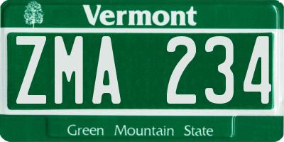 VT license plate ZMA234