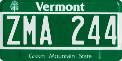 VT license plate ZMA244