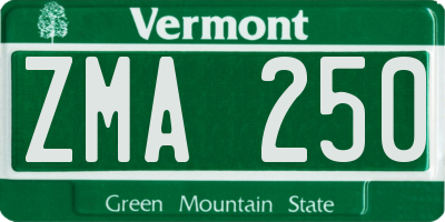 VT license plate ZMA250