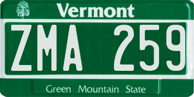 VT license plate ZMA259