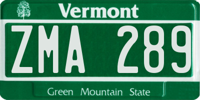 VT license plate ZMA289