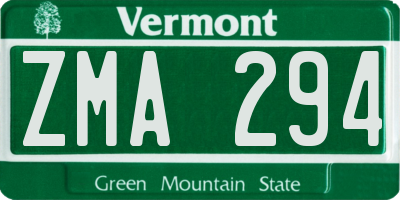 VT license plate ZMA294